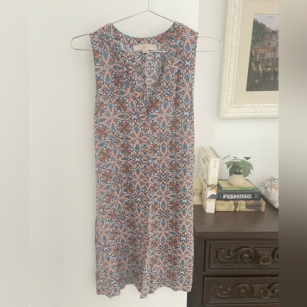 Ann Taylor Loft sleeveless dress lightweight Orange, blue Aztec small New